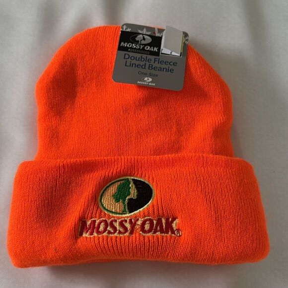 Orange Beanie Mens Mossy Oak Fleece Lined - Picture 1 of 2